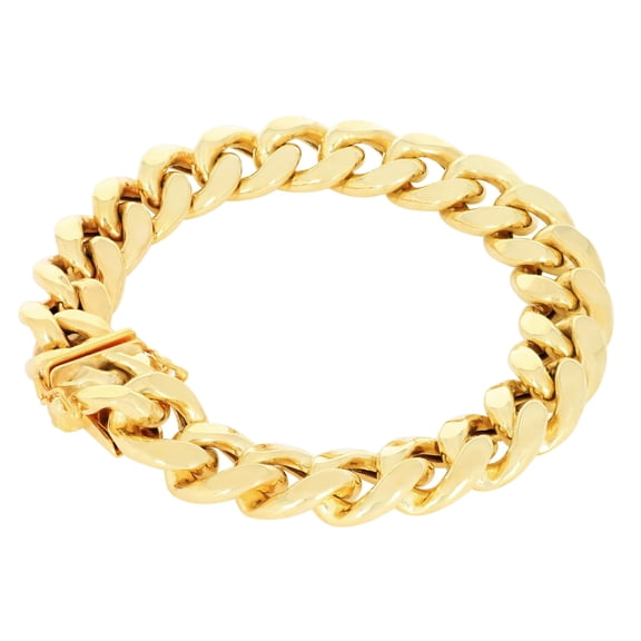 Nuragold 14k Real Yellow Gold Miami Cuban Lightweight Link 12.6mm Chain Bracelet (7"-9") Italian Jewelry for Men
