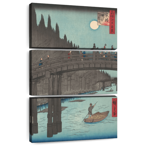 Elephant Stock Bamboo Market At Capital Bridge Wall Art - Vertical Multi Panel Canvas - Living Room Wall Decor - Architecture Multi Panel - Gray And Beige Decor By Utagawa Hiroshige - 20" x 32"