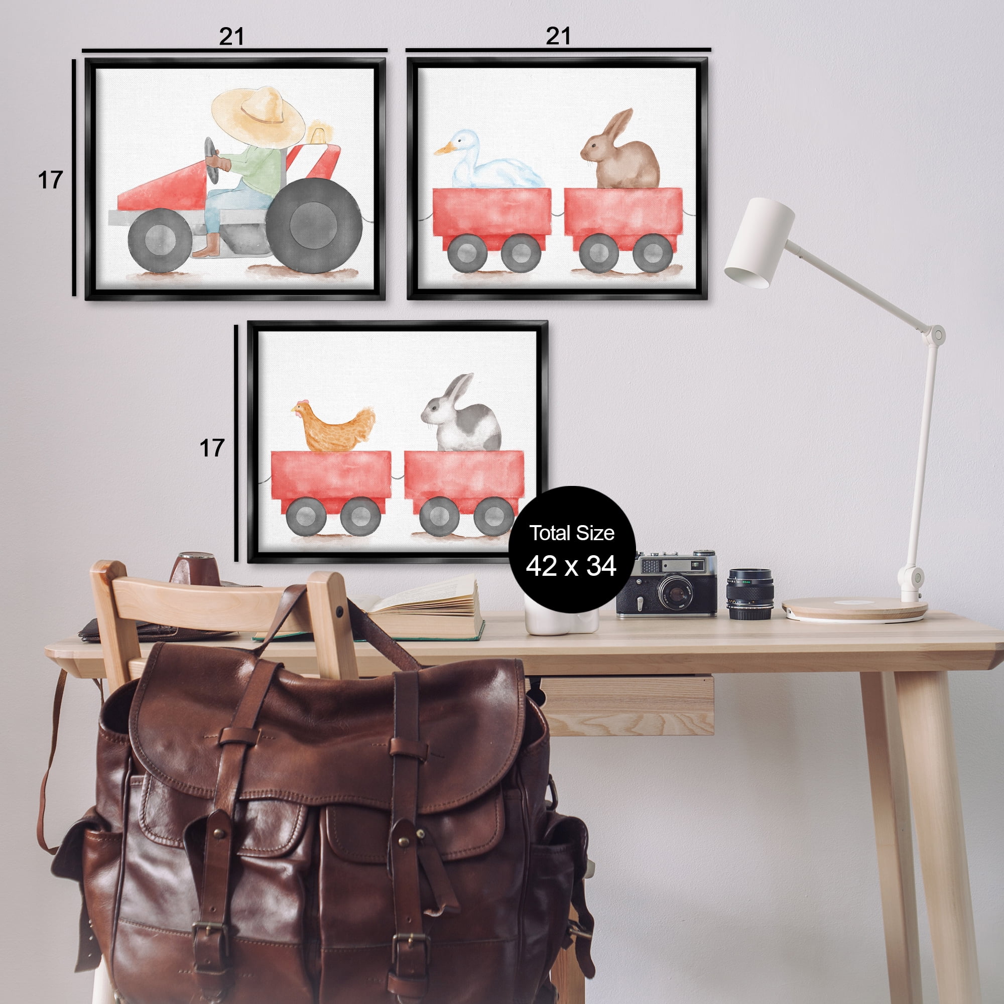 Stupell Industries Farmhouse Tractor Animals Transportation Painting Black Floater Framed Canvas Art Print Wall Art, 21 x 17, Set of 3