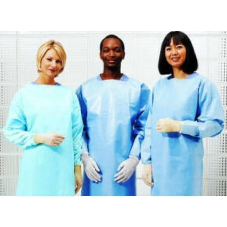 Cardinal Health Over-the-Head Protective Procedure Gown - Polyethylene Film, Isolation, One Size Fits Most, Long Sleeve, Open Back, Disposable, Blue, Non-sterile, 75 Count