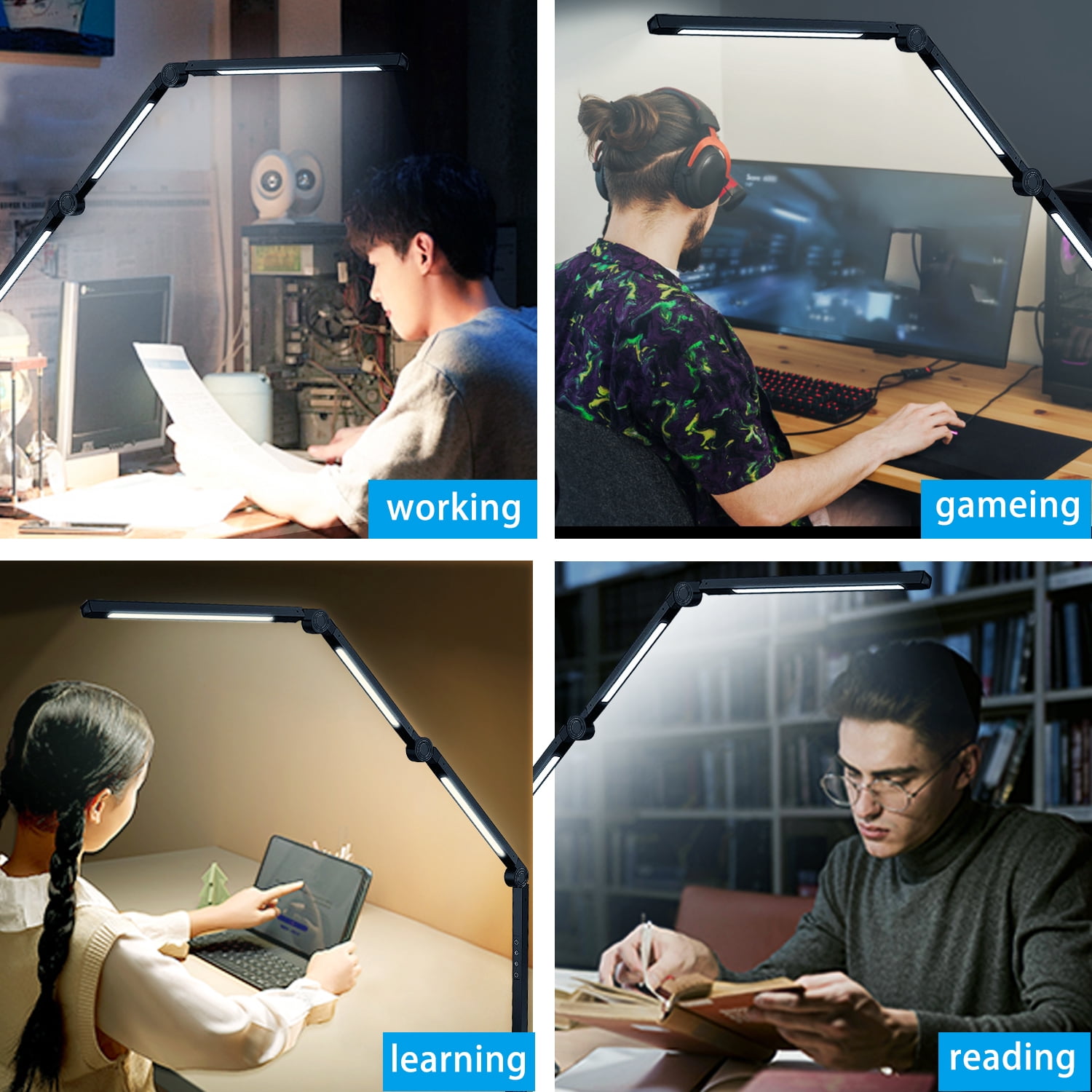 LED Desk Lamp with Clamp & Flexible Arm - 3 Light Sources, 4 Color Modes & 5 Brightness Levels, Eye-Caring Table Light with Memory Function