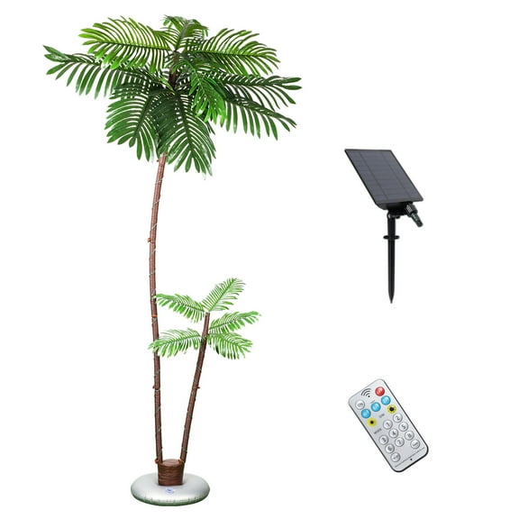 7FT Solar Lighted Palm Trees for Outside 2-Head Artificial Fake Tree Lights