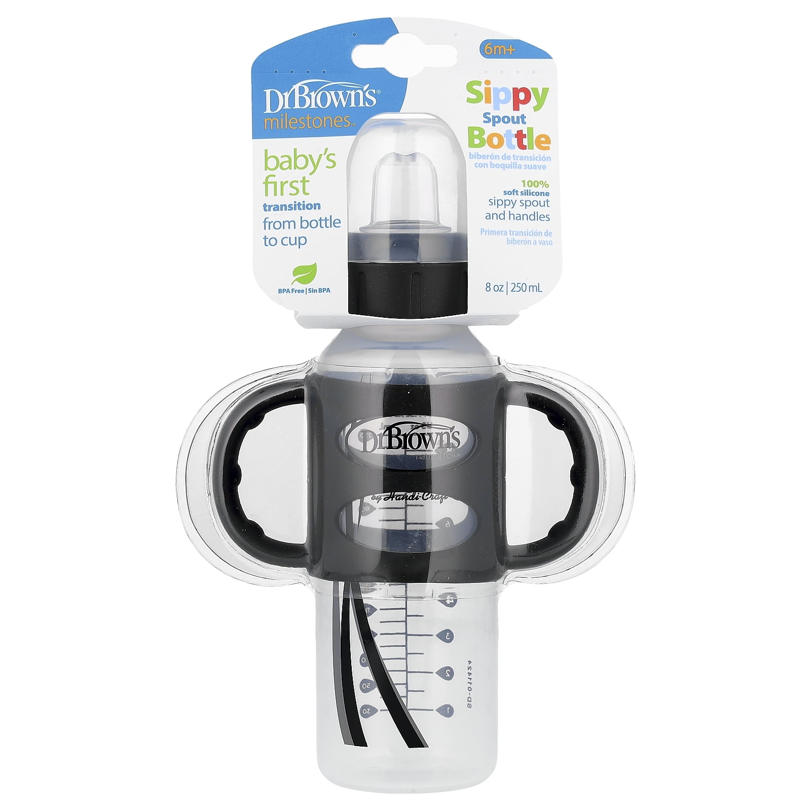 Dr. Brown's Sippy Spout Bottle, 6 Months +, Black , 8 oz (250 ml)