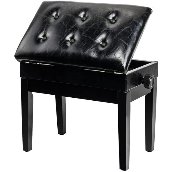 Bonnlo Adjustable Wooden Piano  Stool PU Leather Padded Seat with Music Storage Compartment, Black