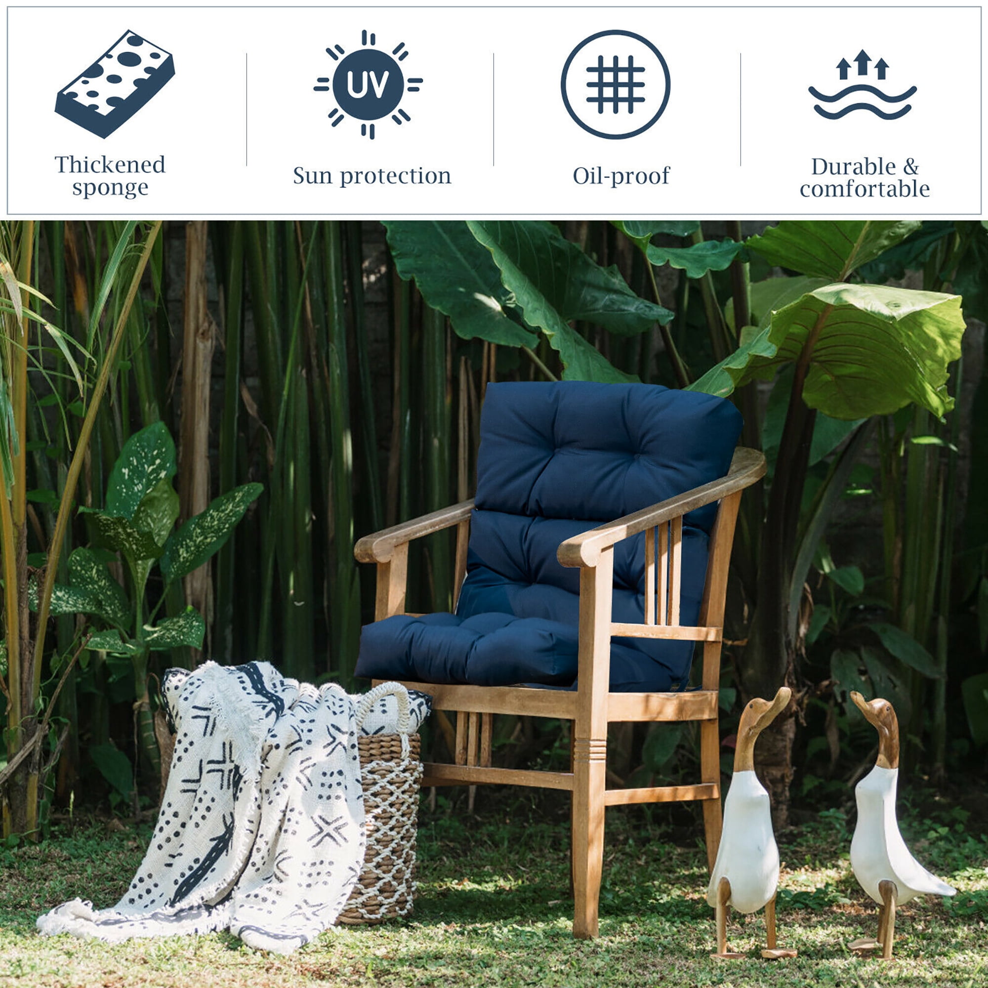 Costway 22''x44'' Back Chair Cushion Tufted Pillow Patio Seating Pad Blue