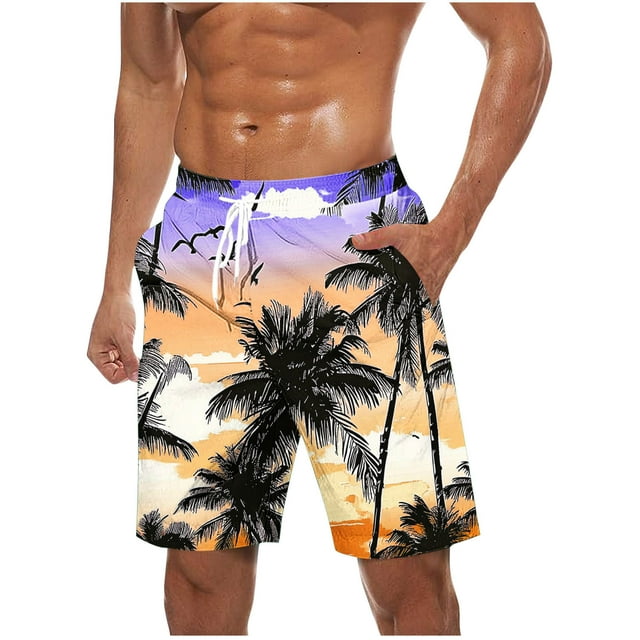 Mens Pantalones Cortos Cintura Elástica con Bolsillos Pantalones Cortos de Impresión de la Moda Casual, Pantalones de Playa de Cintura Elástica con Bolsillos, Poliéster