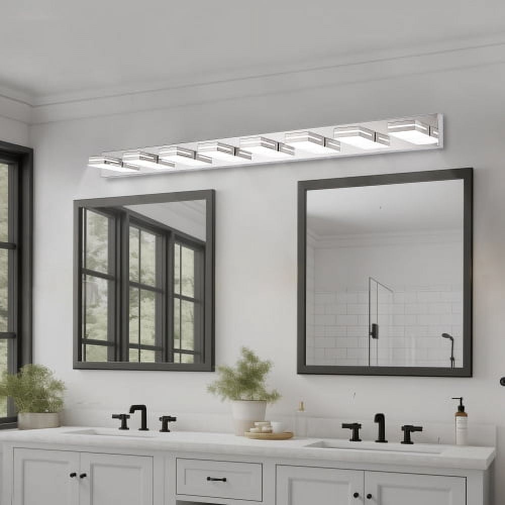 Hi-LIGHTS,8-Lights Modern Chrome LED Vanity Light,Wall Sconce,Sleek Minimalist Design,Energy-Efficient for Bathroom,Dressing room,Living Room,Bedroom(Chrome)