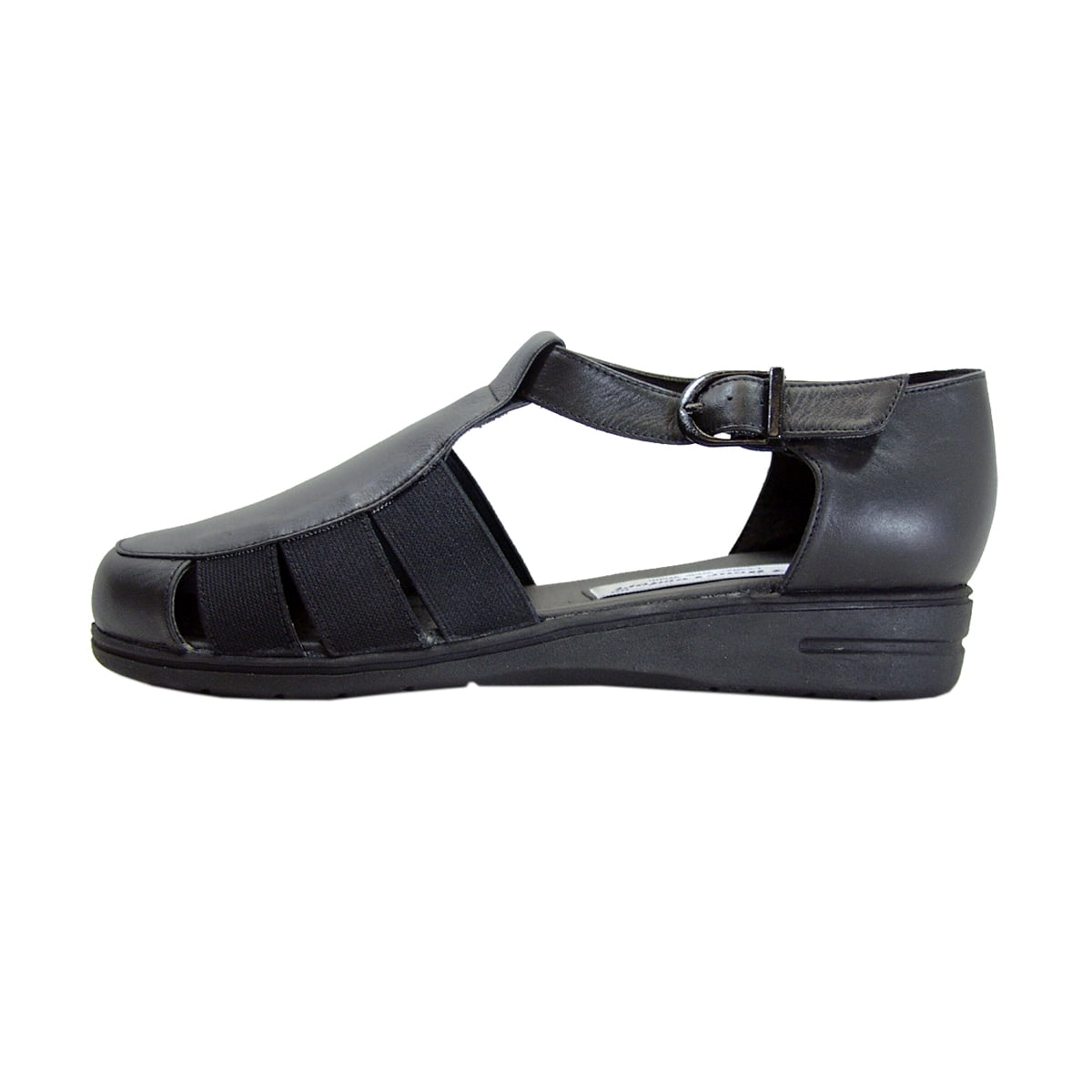 24 HOUR COMFORT Nala Women's Wide Width T-Strap Comfort Leather Shoes BLACK 8.5