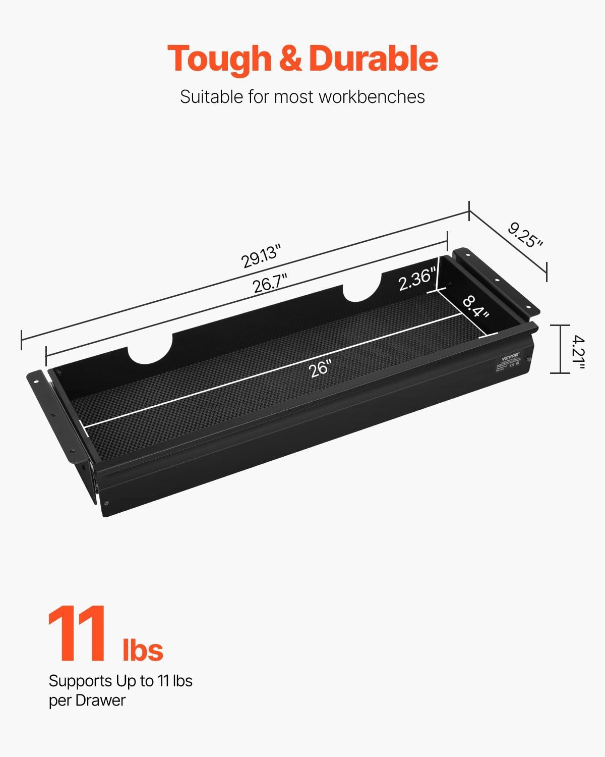 26 Inch Wide Under Desk Slide Out Drawer Hidden Storage Organizer 29x9x4 Inches for Office Home Sit Stand Workstation