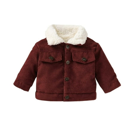 

TUOBARR Infant Toddler Boys Girls Kid s Buttons Coat Plush Warm Casual Jacket Plush Thickened Cotton Jacket Corduroy Coat Red(3Months-3Years)