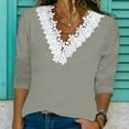 thumbnail image 2 of Women's Fashion Fall Gradient Tops Long Sleeve Lace Trim V Neck Casual Shirts Basic Tees Loose Fit Tunic Blouses, 2 of 2