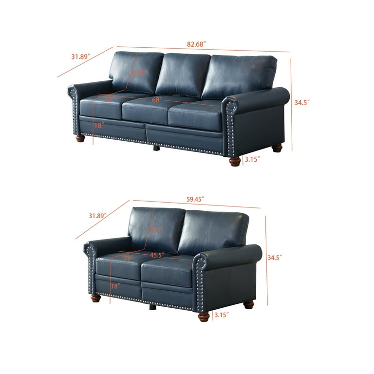 2pc Sofa Set, Upholstered PU Leather Sofa Chair with Storage