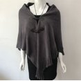 thumbnail image 2 of Poncho Élégant et Chaud pour Femmes (Gris Foncé) Ouvert devant avec Boutons à Franges pour Automne Hiver, 2 of 4