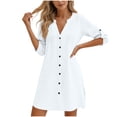 thumbnail image 2 of YueHuiYing Women Beach Cover Ups V Neck Button Down Swimsuit Coverup Swimwear Bathing Suit Cover Up, 2 of 5