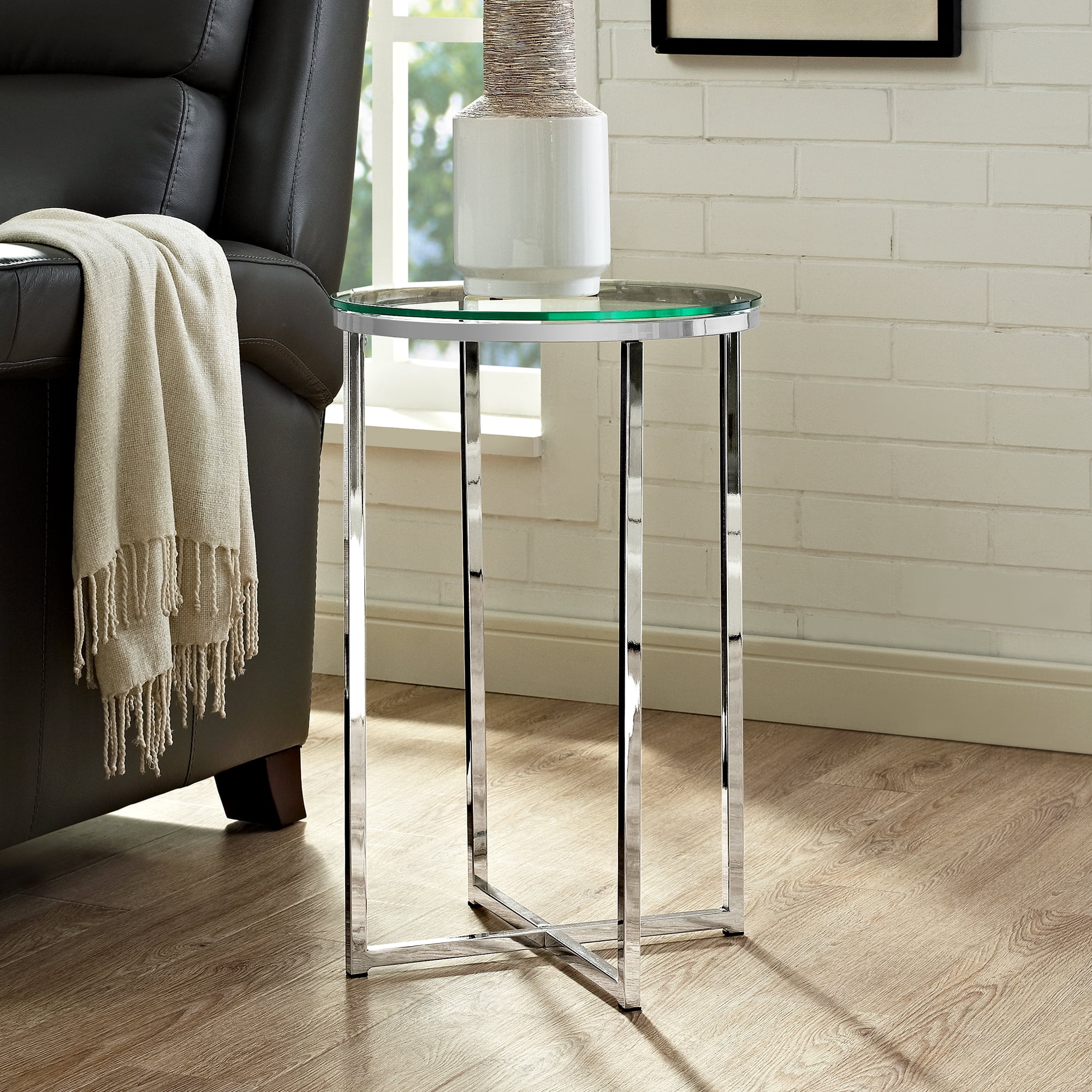 Daisy Glass and Chrome Round End Table by Ember Interiors