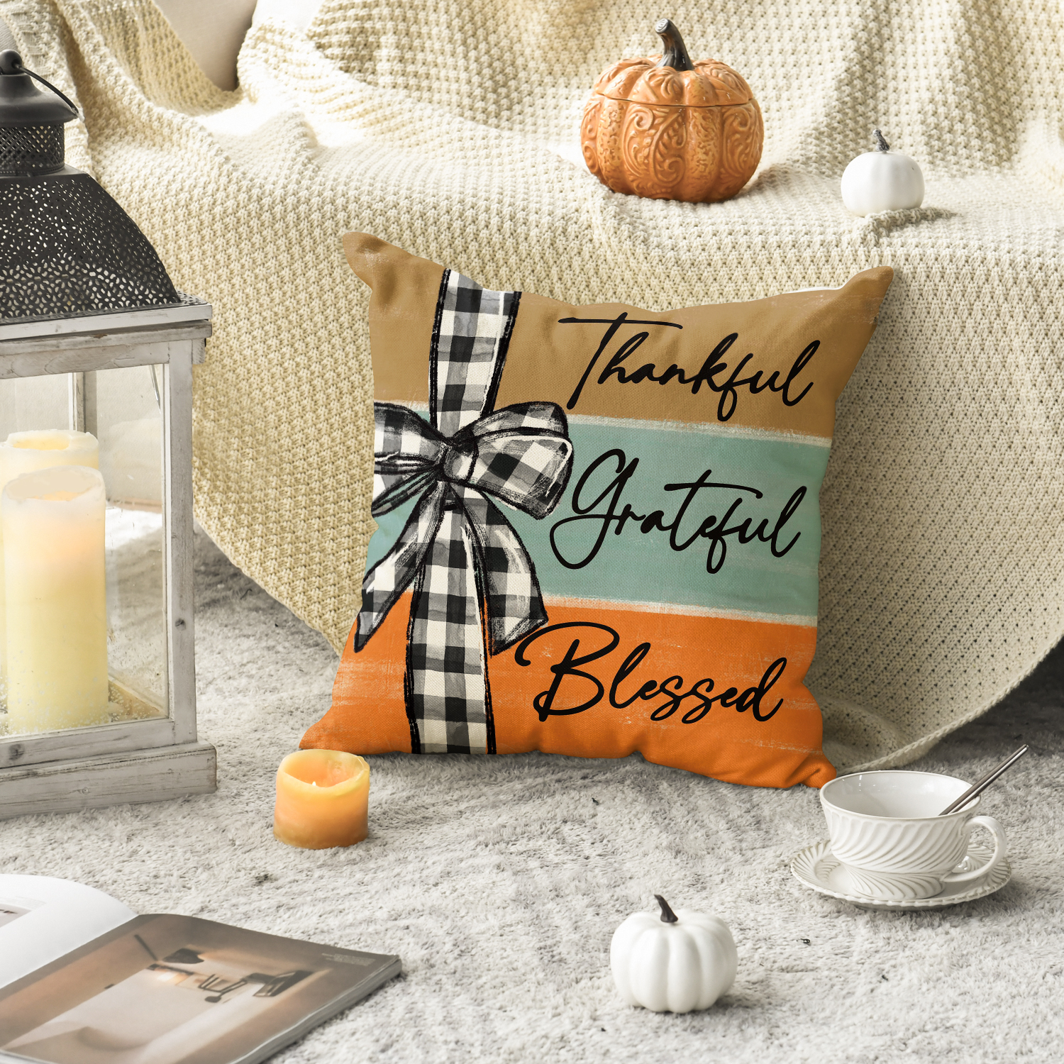 Sm:)e Thanksgiving Throw Pillow Covers, Set of 4, 18x18 Inch photo 7