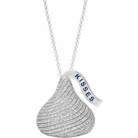 Hershey's Kisses Women's CZ Sterling Silver Extra-Large Flat Back Pendant, 18 with 2 Extension