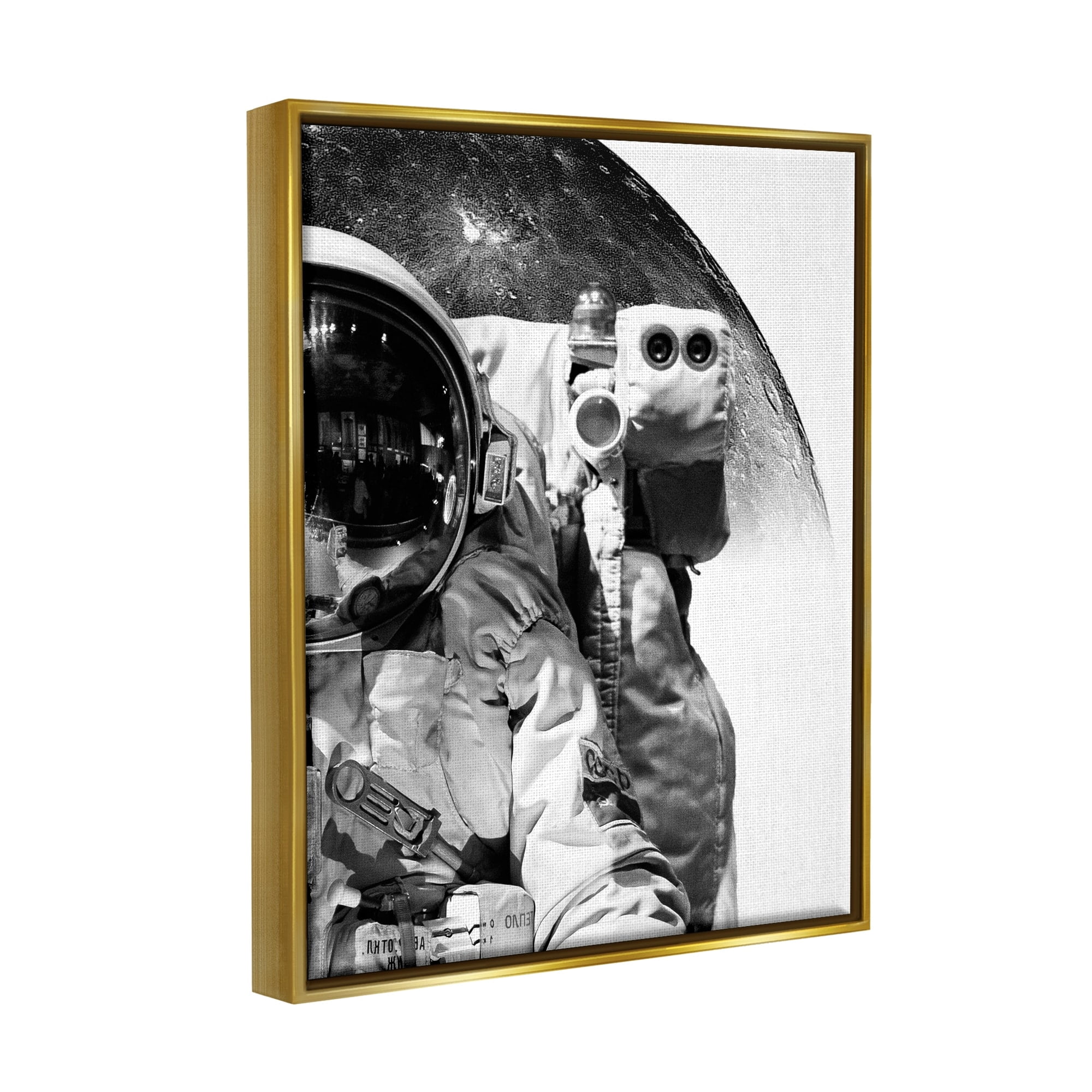 Stupell Industries Monochrome Astronaut Distant Planet Outer Space Photography Photograph Metallic Gold Floating Framed Canvas Print Wall Art, Design by Brandon Wong