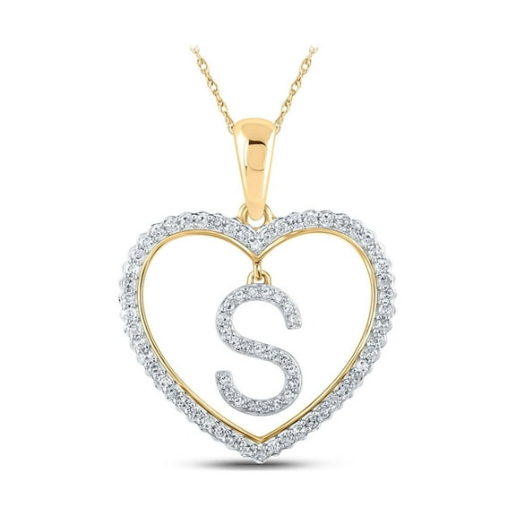 10kt Yellow Gold Womens Round Diamond Heart S Letter Pendant 1/4 Cttw
