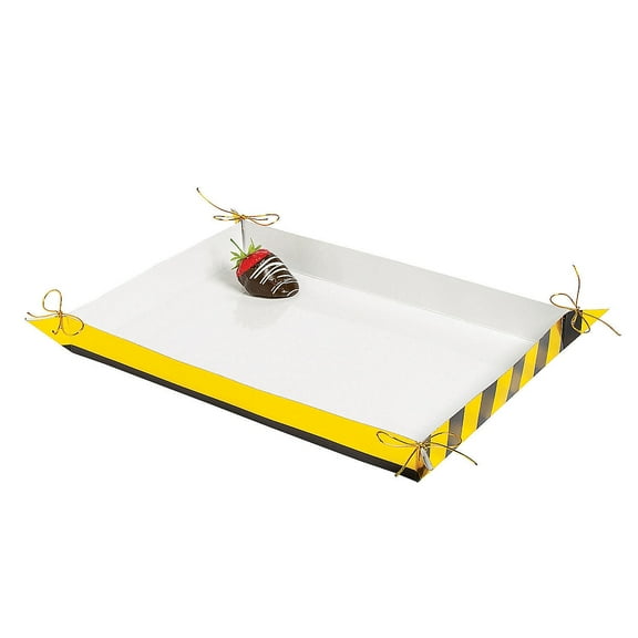 Lg Black/Gold Striped Treat Tray - Party Supplies - 2 Pieces
