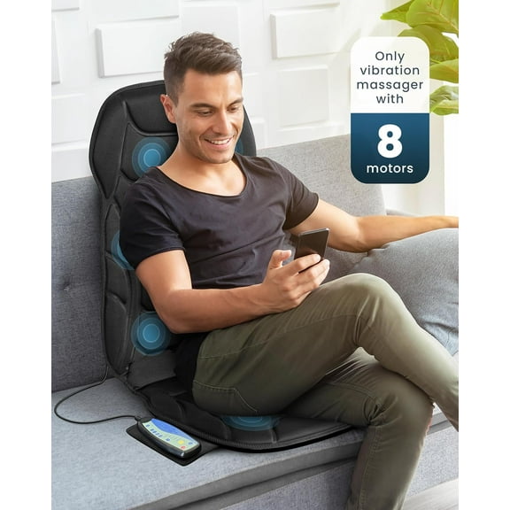 Back Massager with Heat, Vibration Massage Seat Cushion with 8 Massage Nodes & 5 Modes, Adjustable Chair Massager Pad for Home Office, Heated Chair Pad, Gifts for Him Her
