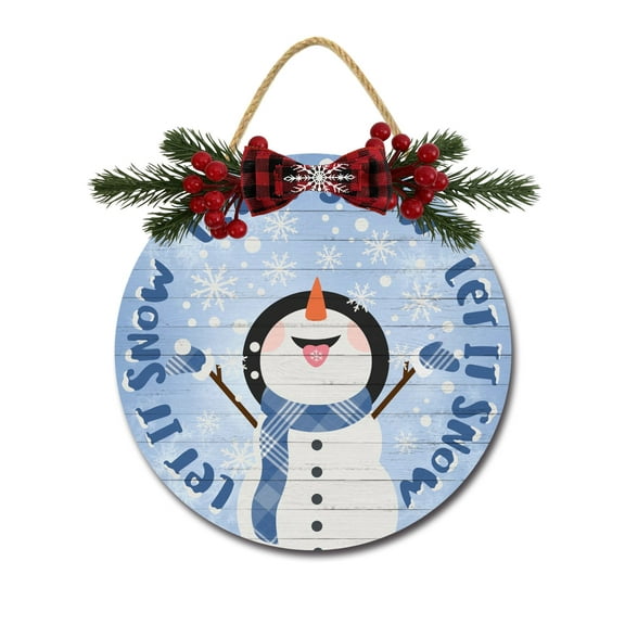 Let It Snow Sign Front Door Porch Decorations, Round Rustic Wood Hanging Sign for Farmhouse Porch Outdoor Home Holiday Front Door Sign Decor