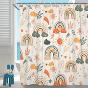 Kids Boho Rainbow Shower Curtain Colorful Floral Leaves Fabric Waterproof Bathroom Curtain ,72x72in