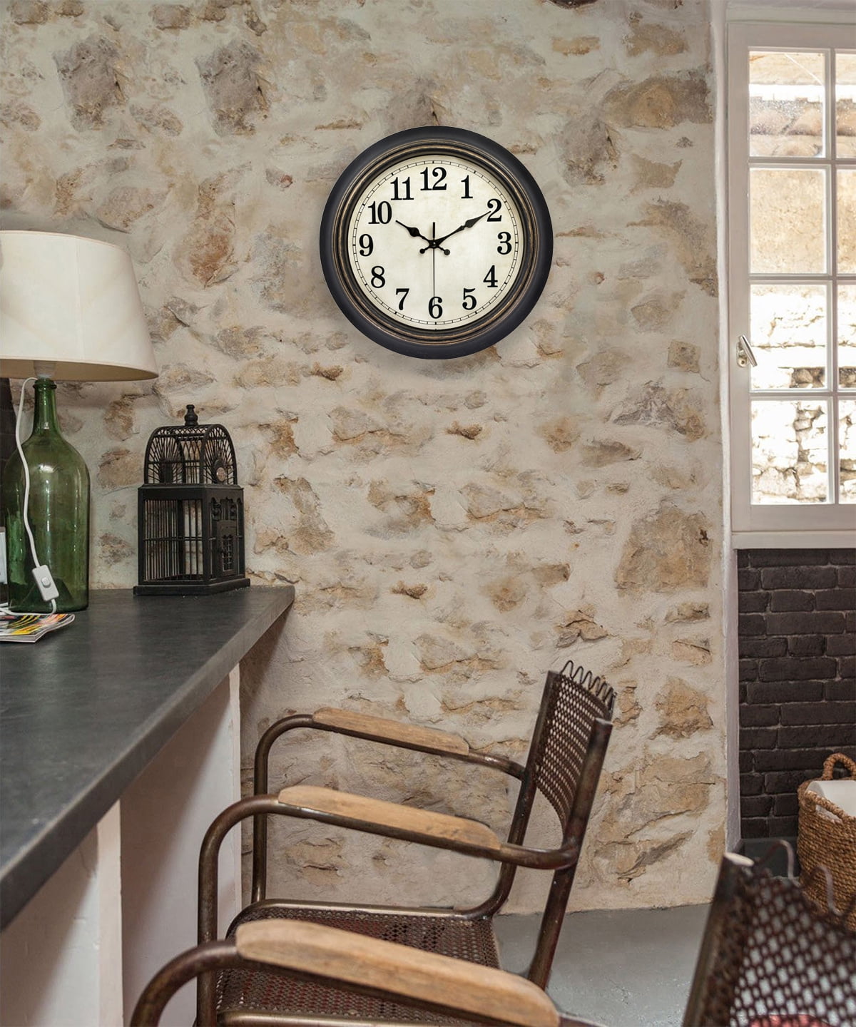 14 inch Retro Wall Clock Silent,Accurate Time,Big Numbers,Quartz,Analog,Black Gold
