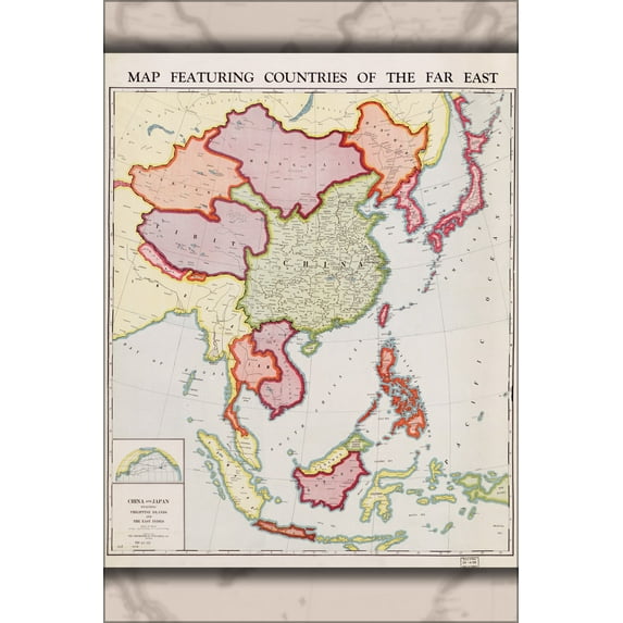 24"x36" Gallery Poster, map of China Japan & Philippines 1932