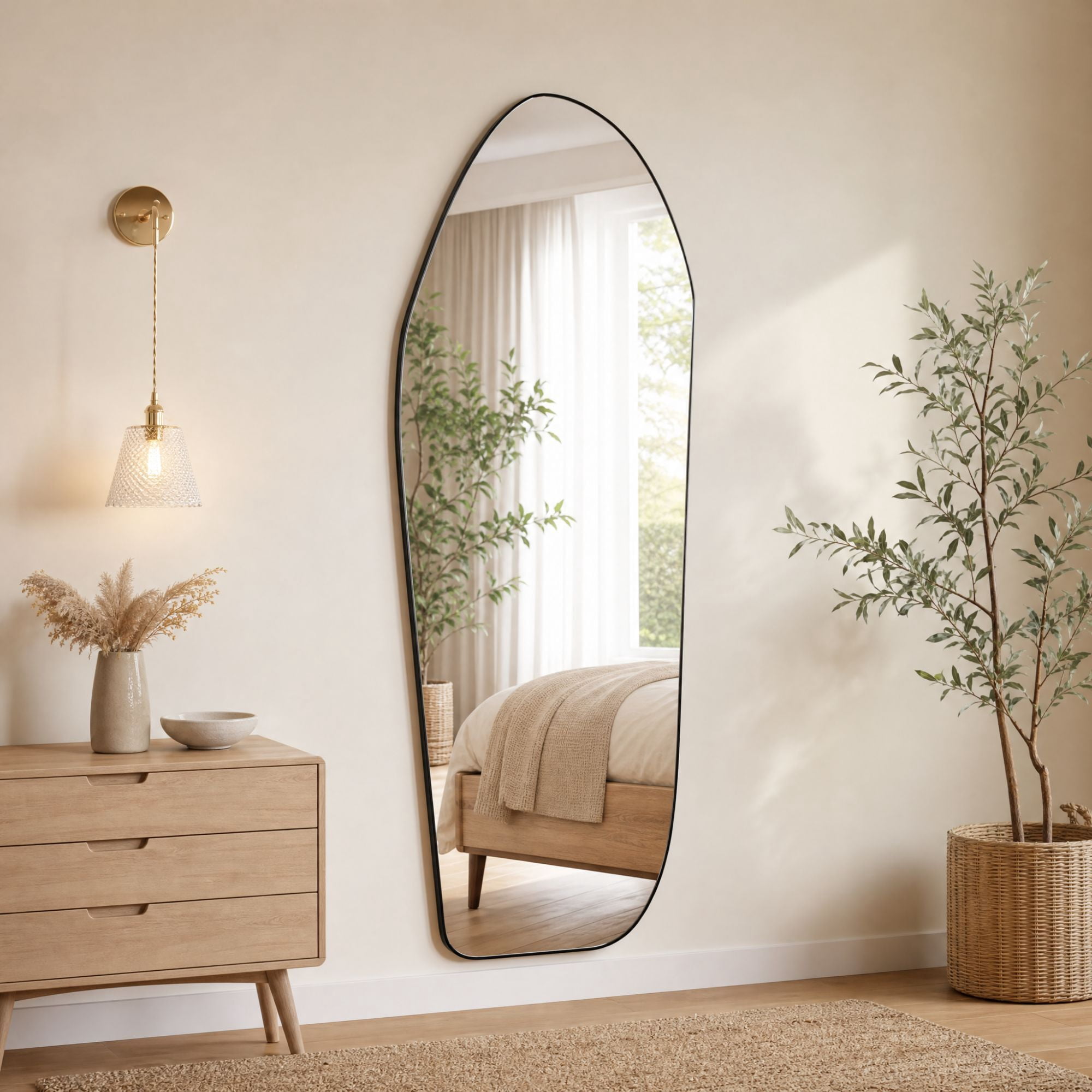 Easy4Home 69"x25" Irregular Full Length Mirror Decorative Standing Floor Mirror Wall Mounted, Black