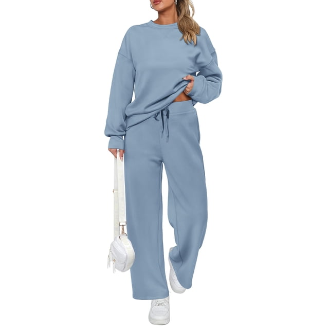 Conjunto Deportivo PRETTYGARDEN de 2 Piezas para Mujer, Set de Descanso Azul Claro Talla L