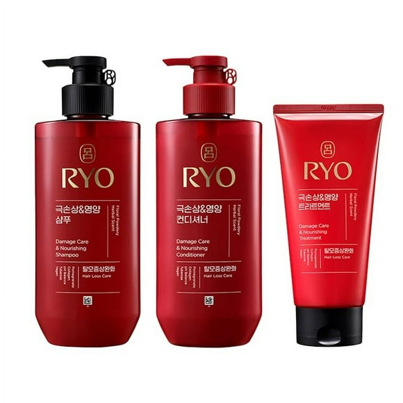 Ryo Hair Damage Care & Nourishing Shampoo with Damage Care & Nourishing Conditioner and Damage Care & Nourishing Conditioner Treatment