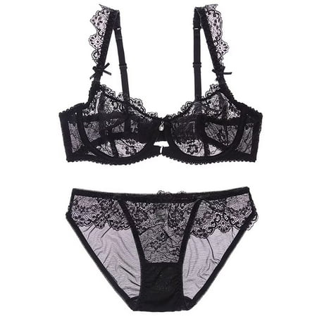 

Women s Bra and Panty Set Lace Embroidery Underwire Sheer Lingerie Sets Everyday Bras