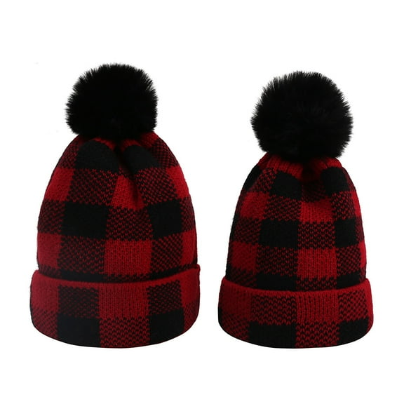 Viworld Parent-Child Hat, Winter Warm Buffalo Plaid Knit Beanie Cap for Baby
