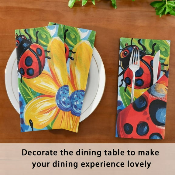 BZSMCE Satin Native Fab Cotton Dinner Napkin Cute Ladybug Reusable