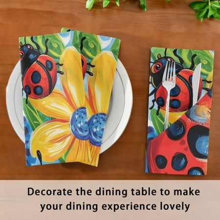 BZSMCE Satin Native Fab Cotton Dinner Napkin Cute Ladybug Reusable