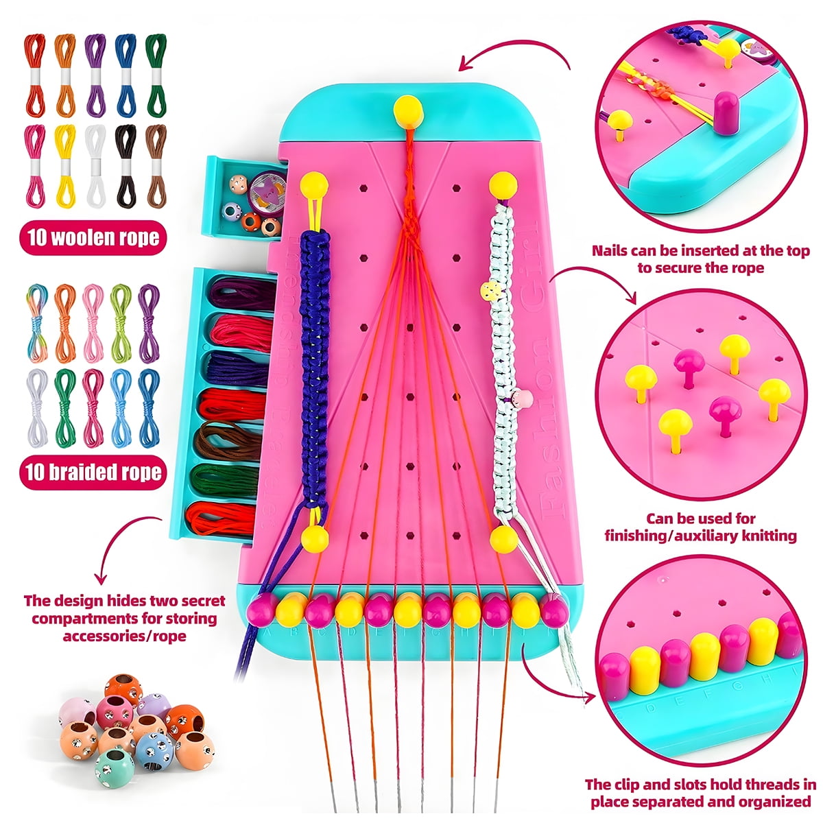 Friendship Bracelet Making Kit for Kids, 2-in-1 Braiding Board & Hair Styling Set, DIY Jewelry & Hairstyle Craft Kit, Educational Gift for Girls Ages 6+