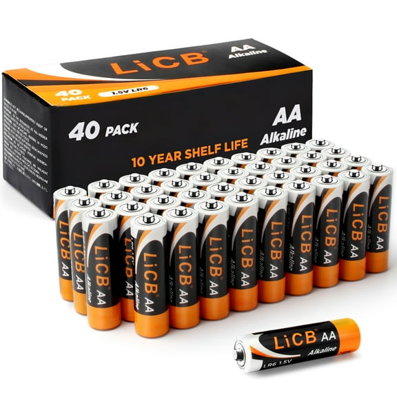 LiCB 1.5 Volts Alkaline AA Batteries 40 Pack, Long-Lasting Alkaline Double a Battery