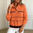 thumbnail image 5 of Vynhevius Women's Henley Sweater Striped Colorblock Waffle Knit Long Sleeve Loose Fit Fall Casual Pullover Knit Tops, 5 of 8