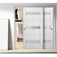 thumbnail image 3 of Sliding Closet Bypass Doors 64 x 84 with hardware | Quadro 4055 White Silk with Frosted Opaque Glass | Sturdy Top Mount Rails Moldings Trims Set | Kitchen Lite Wooden Solid Bedroom Wardrobe Doors, 3 of 6