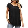 thumbnail image 2 of TrendVibe365 Womens Blouses Dressy Casual Spring Tunic Pleated Plain Shirts Ruffle Sleeve Short Sleeve Tees Pullovers Round Neck Tshirts Loose Fit Outfits, 2 of 4
