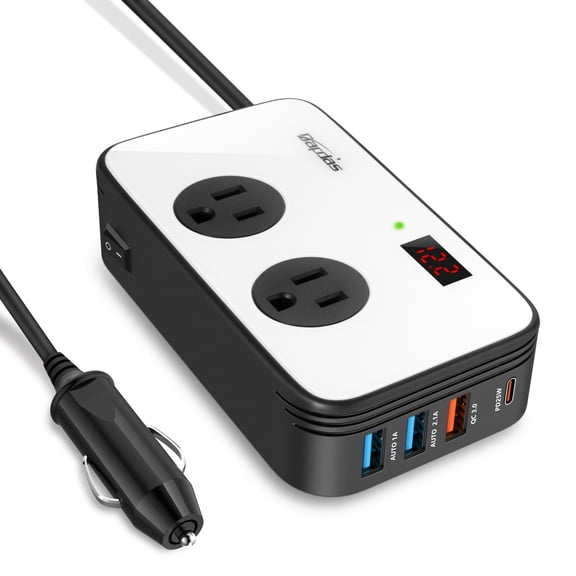 200W Car Power Inverter DC 12V to AC 110V Car Charger Adapter with PD 25W USB-C, QC3.0 and Dual USB Ports