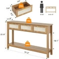 thumbnail image 2 of ELYKEN 51.2" Entryway Table with 3 Rattan Drawers, Boho Console Table Narrow with Storage, Long Sofa Table for Behind Couch Entry Hallway, Entrance, Living Room, Oak Brown, 2 of 17