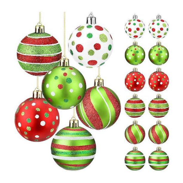 12 piezas de adornos navideños de 2,4 pulgadas, adornos colgantes de plástico brillantes, bolas de elfo, remolinos, bastones de caramelo, colgantes de árbol de Navidad de menta para