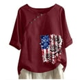thumbnail image 2 of Itsame 4th of July Shirts Women Independence Day Short T-Shirt Sleeve American Flags Printed Short Sleeve Top, Round Neck Red, 2 of 3