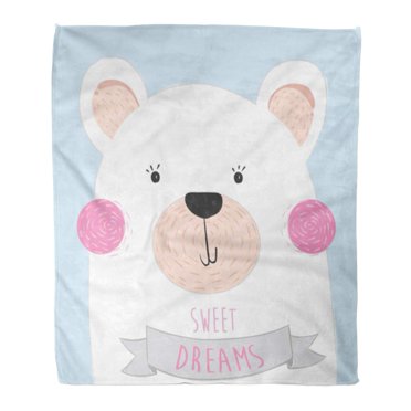 SIDONKU Throw Blanket 58x80 Inches Blue Cool Bear Pink Cute Graphic Slogan Baby Badge Beautiful Warm Flannel Soft Blanket for Couch Sofa Bed