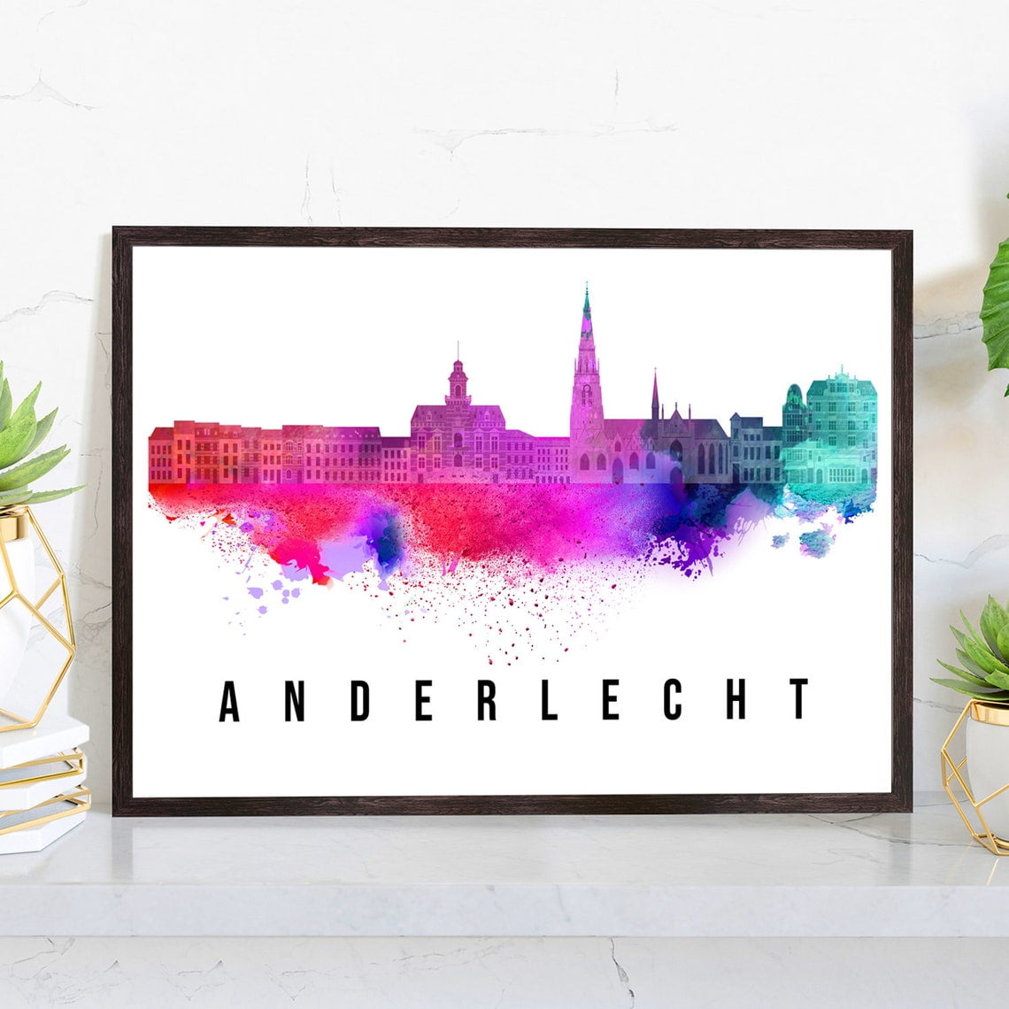 Anderlecht Belgium Skyline Wall Art Print With Cityscape Landmark Illustration And Room Decor