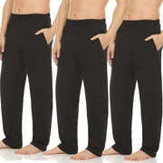 Essential Elements Mens 100% Cotton Jersey Lounge Casual Sleep Bottoms Pj Pants  3 Pack Black