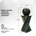 thumbnail image 6 of XBrand 30in H Modern Twisted Water Fountain w/Ball Top, Curved Swirl Sphere Indoor/Outdoor Freestanding Waterfall Fountain, Black, 6 of 10