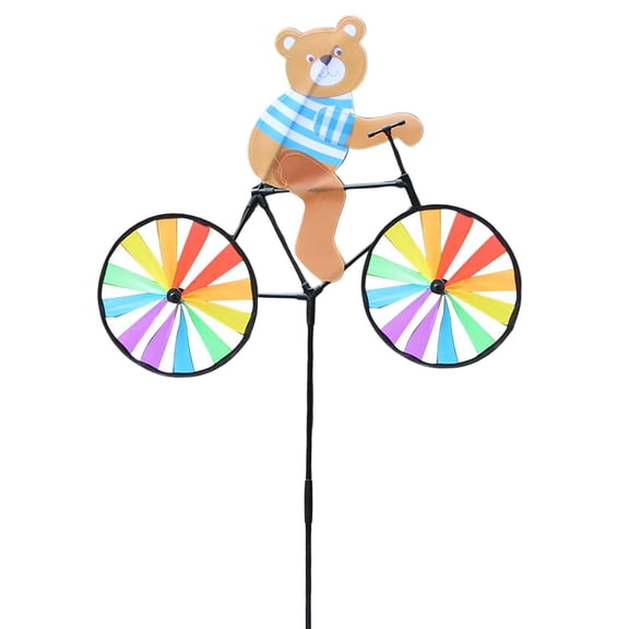 Cute 3D Animal on Bike Windmill Lovely Garden Stake Pinwheel Wind Spinner for Garden Ornament Supplies